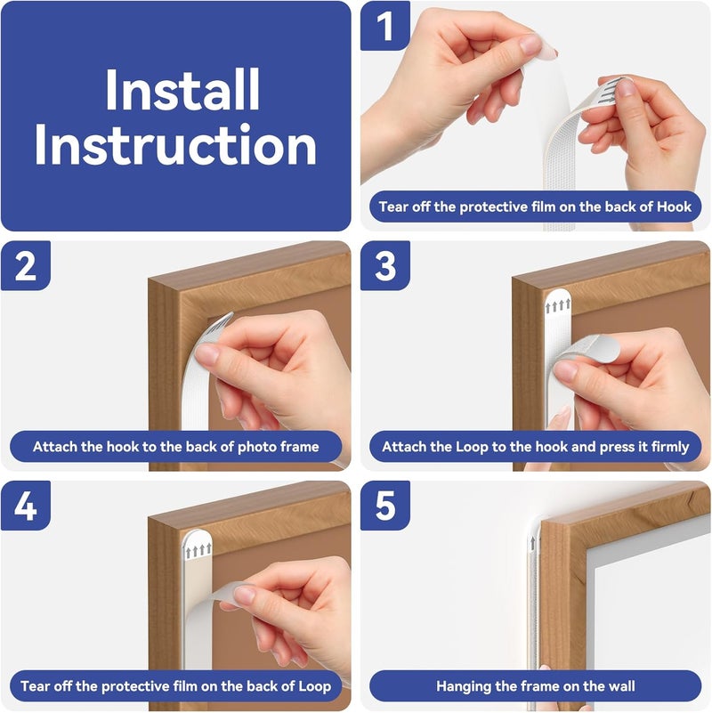 Aweshock Picture Hanging Strips Heavy Duty, Damage Free Hanging Picture Hangers, Picture Hanging Kit, Hanging Hooks Without Nails, 21 Pairs Wall Strips Sticky(42 Strips) - Image 5